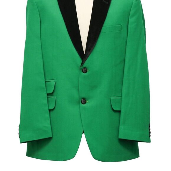 Mens Blazer Green Wool Black Velvet Formal Tuxedo Jacket Wedding Sport Coat 44R - Picture 5 of 8
